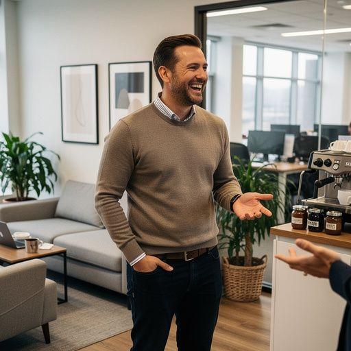 A digital marketing consultant presenting a brand growth strategy to a client in a meeting.